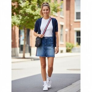 Hollister Womens Blue Denim Ultra High Rise Mini Skirt 3 W26 Distressed Trim Y2K